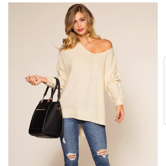 BINNIE Cream Off Shoulder Knit Sweater - Picture 2 of 4